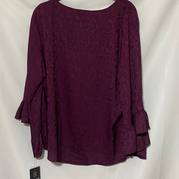 NWT I.N.STUDIOS WO SIZE 2X EGGPLANT PURPLE RUFFLE SLEEVES SOFT FLOWY SHIRT - Picture 10 of 12
